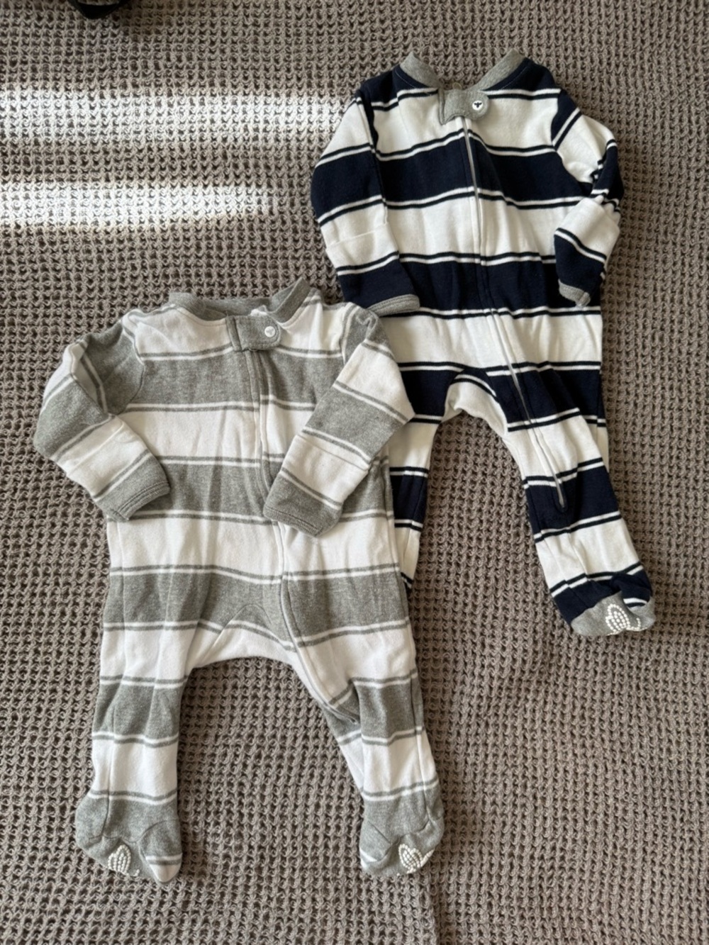 100% Organic Cotton Burts Bees Baby Striped Footed Pajama – Navy & Gray